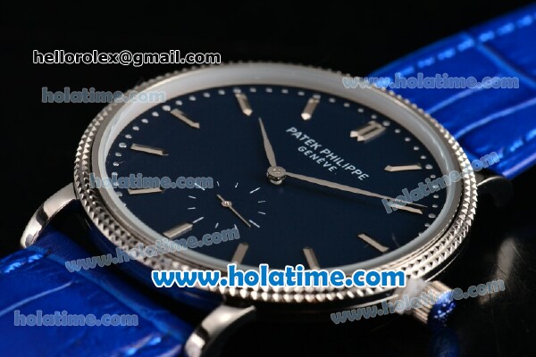 Patek Philippe Calatrava Miyota Quartz Steel Case with Silver Stick Markers and Blue Dial - Click Image to Close